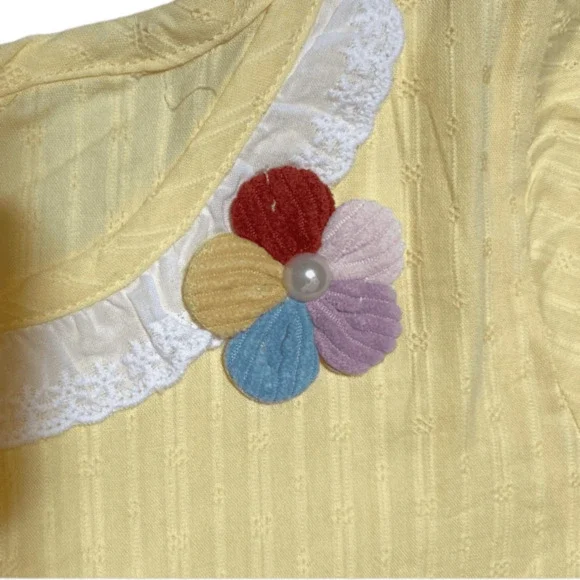 Yellow Dress, Girl Easter Sz 4T, Tulle Overlay, Long Sleeve, Eyelet Pearl Flower - Picture 5 of 8